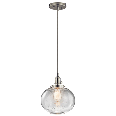 Kichler 43852NI Avery 9.75" 1 Light Mini Pendant with Clear Seeded Glass in Brushed Nickel